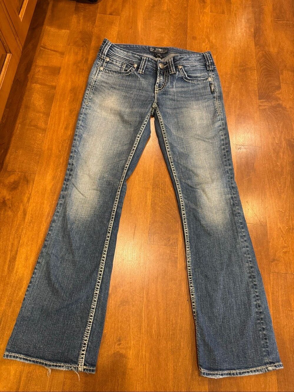Y2K Silver Jeans Aiko Bootcut Jeans W28 L31 Low Rise Western Thick Stitch